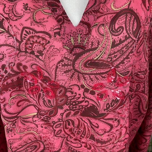 Venezia, Plus Size 22/24 Long Sleeve V-Neck Paisley Embroidered Pink Blouse EUC - Picture 3 of 9